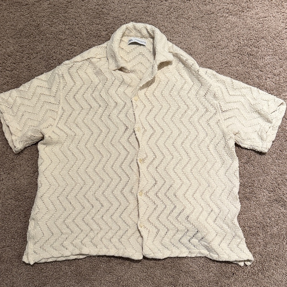 Zara Beige Textured Button Down Shirt